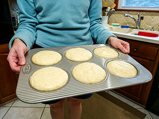 Batter is ready to go into the oven Batter is ready to go into the oven